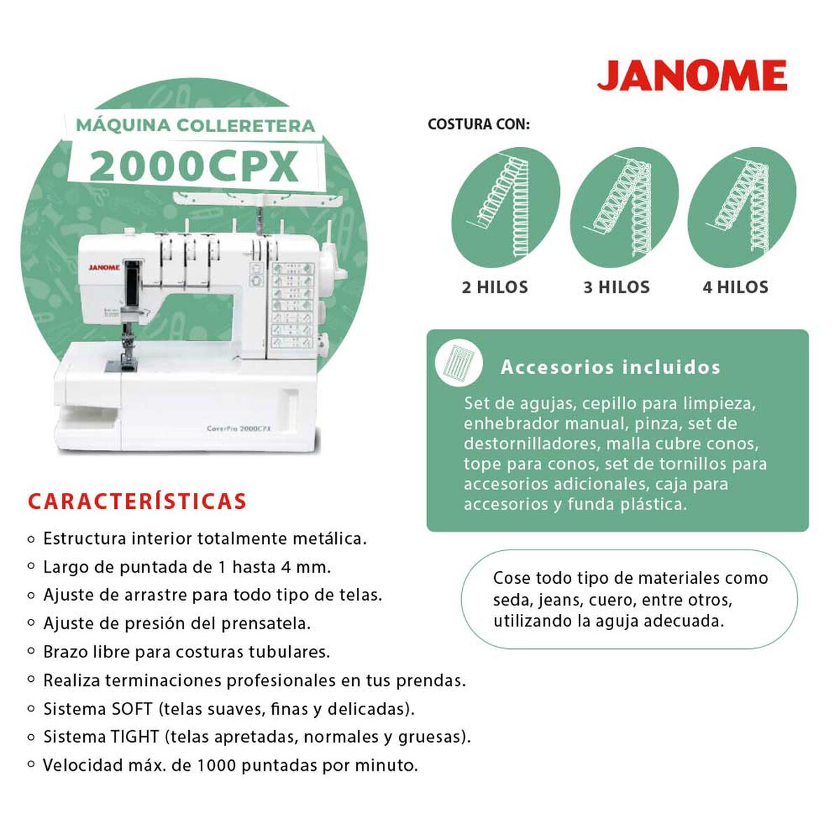 Combo Máquina Colletera Janome 2000CPX + Overlock 8002D