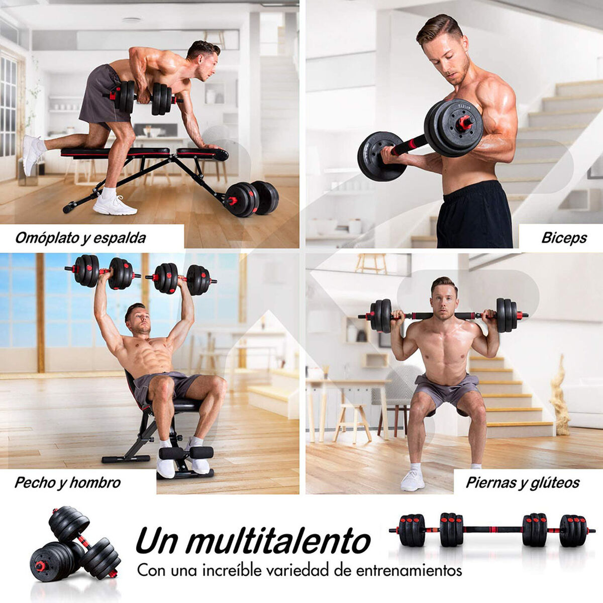 Set Mancuernas Y Barra Unibles 30kg Fitness Pesas Ajustables
