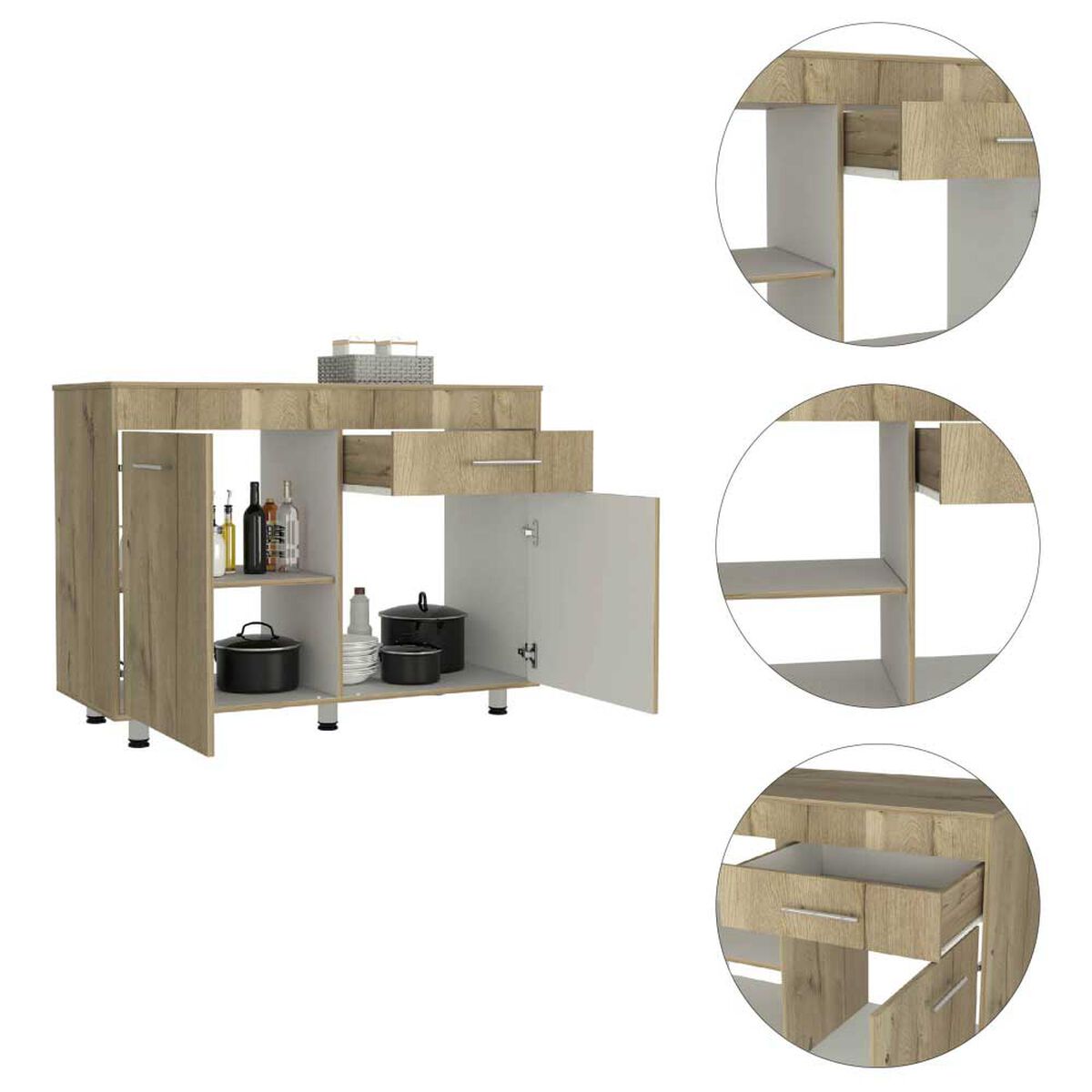 Mueble de Cocina Inferior TuHome Orion 3 Puertas 1 Cajón Duna Blanco