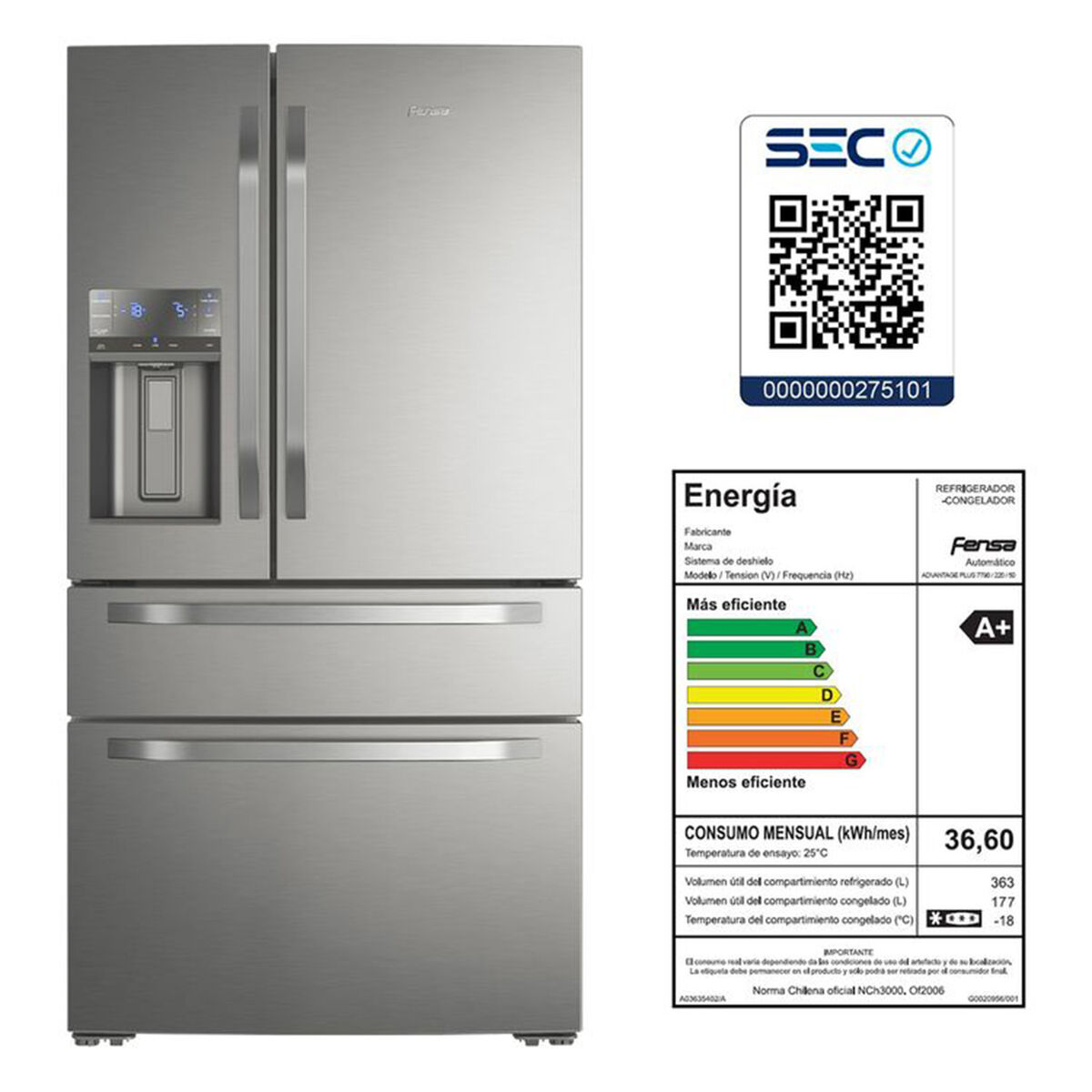 Refrigerador Side by Side Fensa Advantage Plus 7790 540 lts.