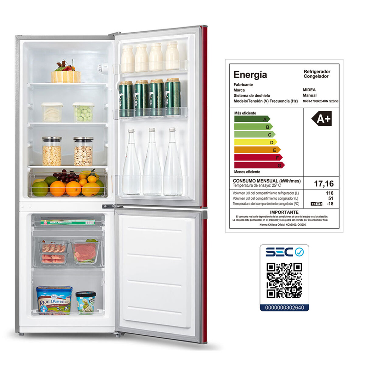 Refrigerador Frío Directo Midea MRFI-1700R234RN 167 lts.