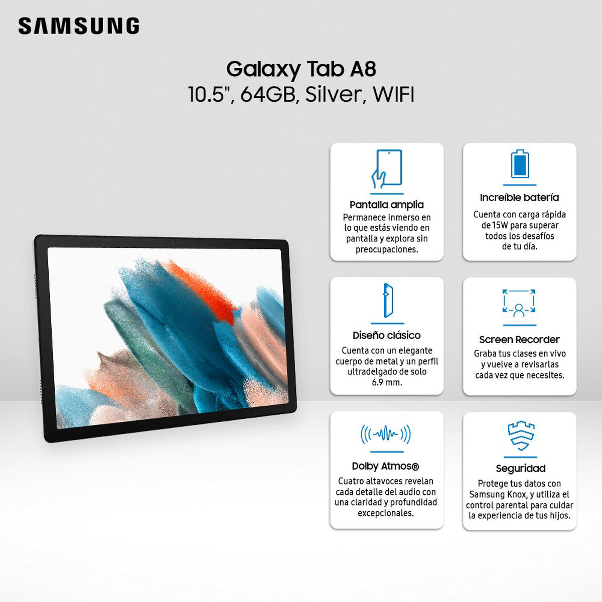 Tablet Samsung SM-X200 Galaxy TAB A8 Octa Core 4GB 64GB 10,5" Plateado + Cover