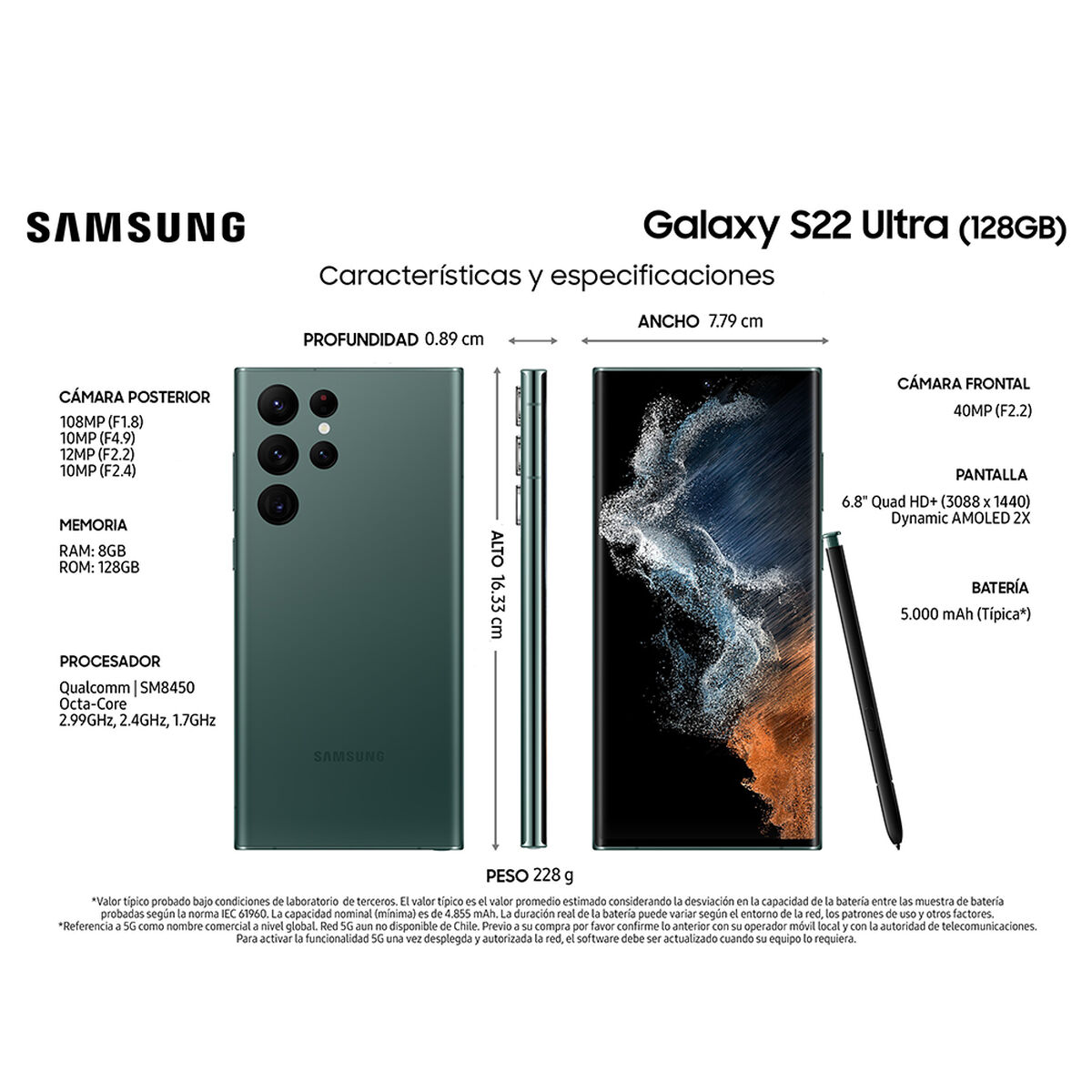 Celular Samsung Galaxy S22 Ultra 128GB 6,8" Green Liberado
