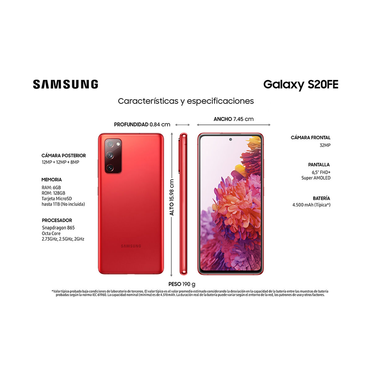 Celular Samsung Galaxy +6 S20 FE 128GB 6,5" Cloud Red Liberado