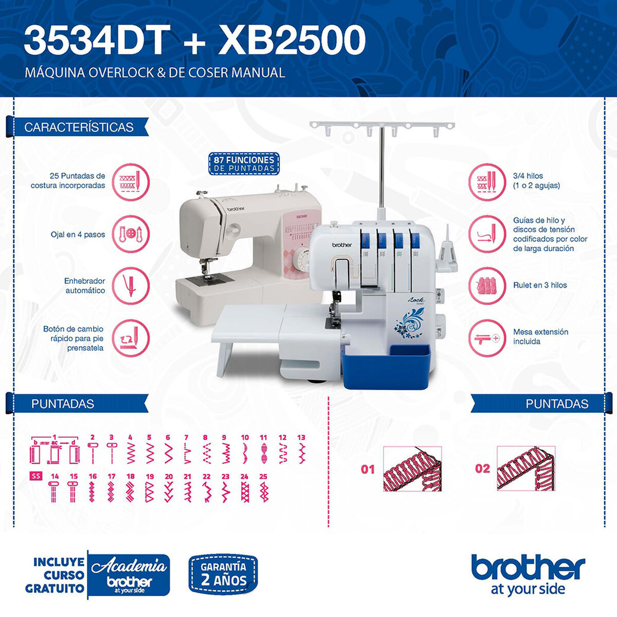 Máquina Overlock Brother 3534DT + Máquina de Coser Brother XB2500