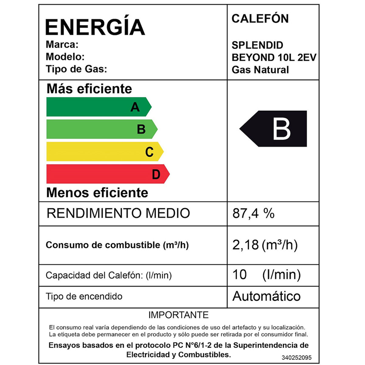 Calefont Gas Natural Splendid  Tiro Natural Ionizado 10 lts.