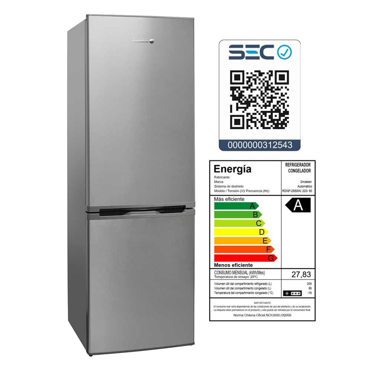 Refrigerador No Frost Sindelen RDNF-2950IN 295 lt