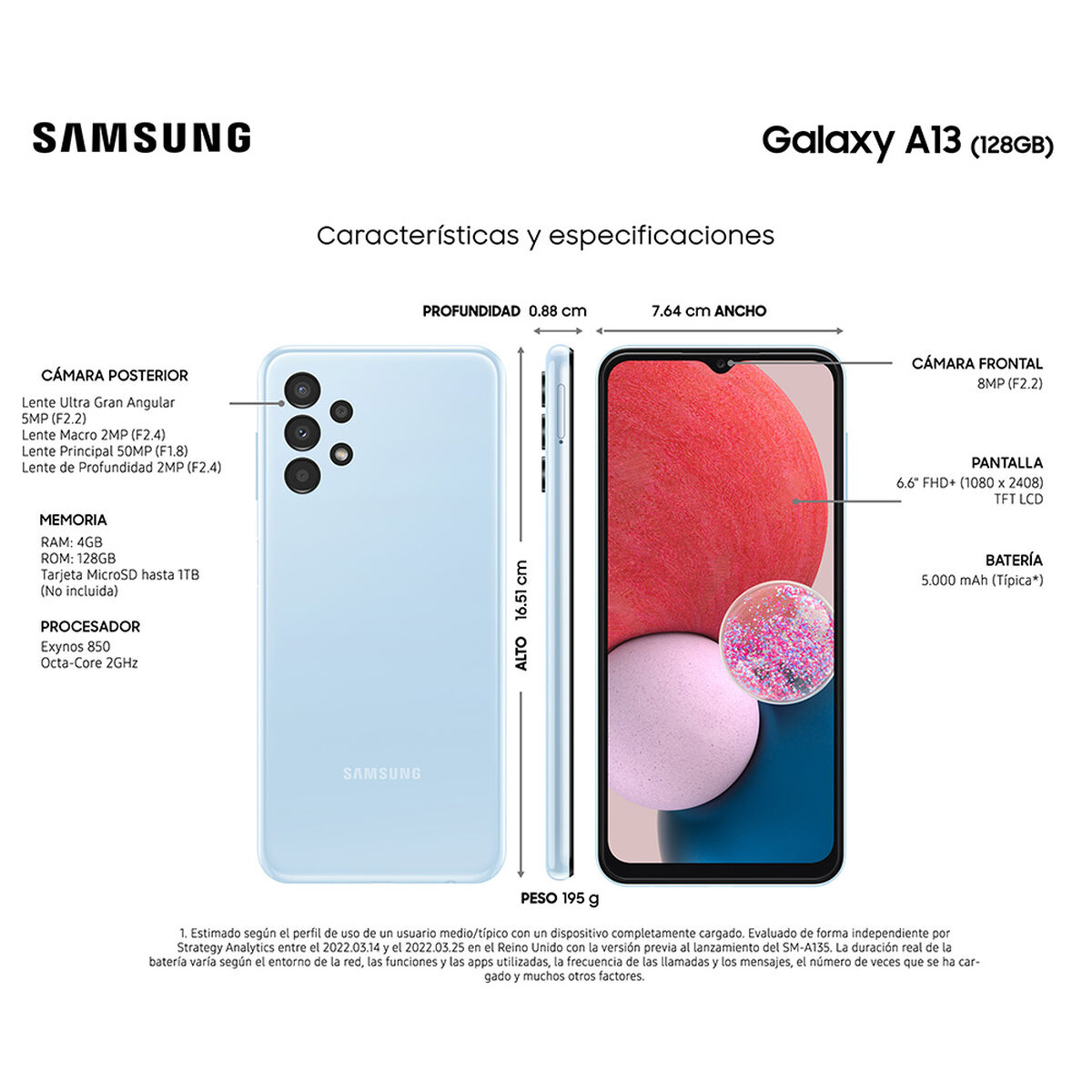 Celular Samsung Galaxy A13 128GB 6,6" Light Blue Liberado