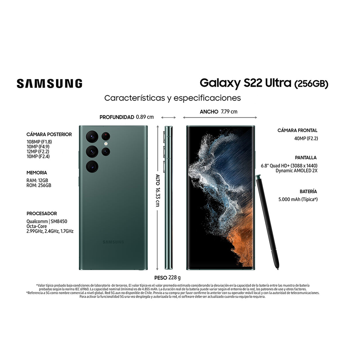 Celular Samsung Galaxy S22 Ultra 256GB 6,8" Green Liberado