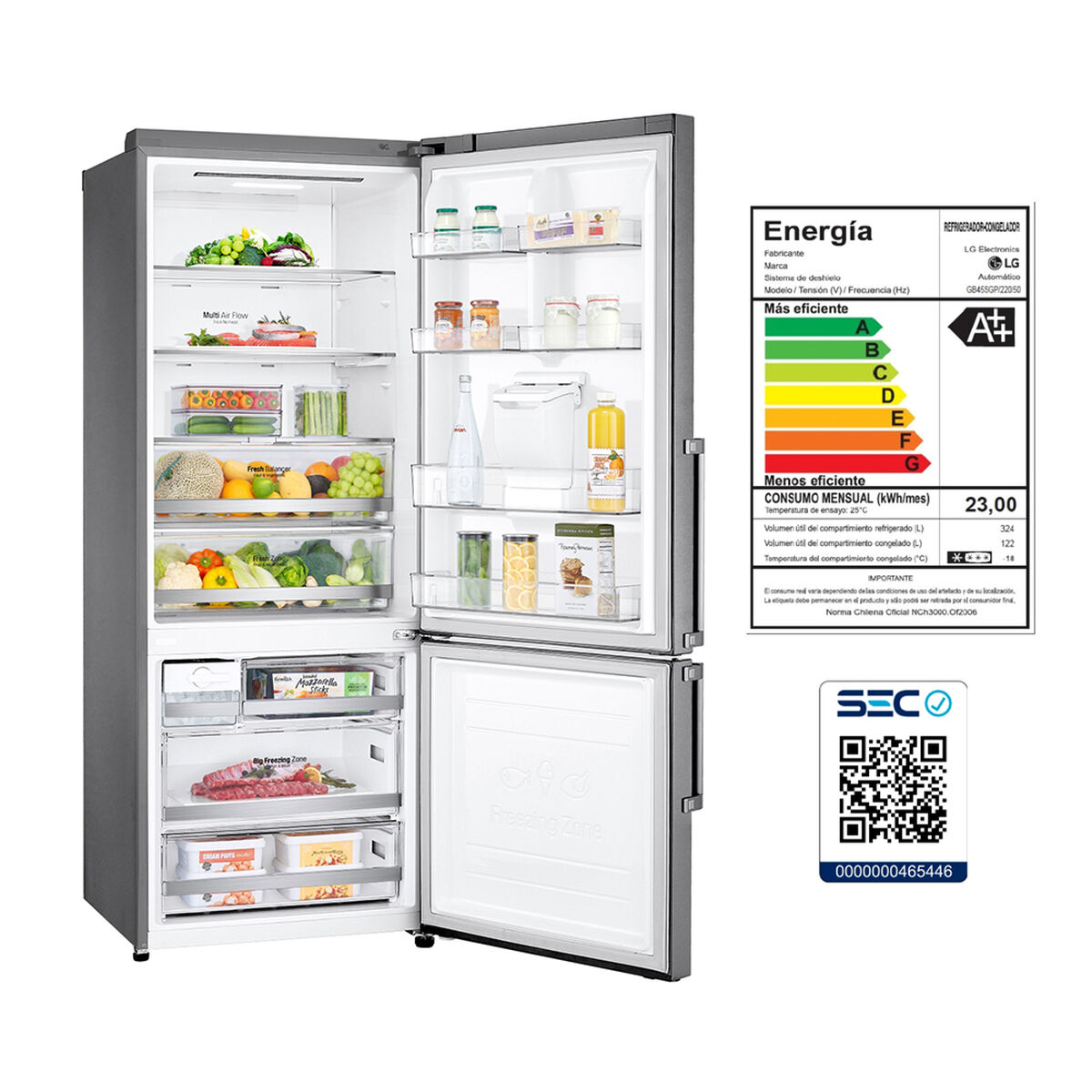 Refrigerador No Frost LG GB45SGP 446 lts.
