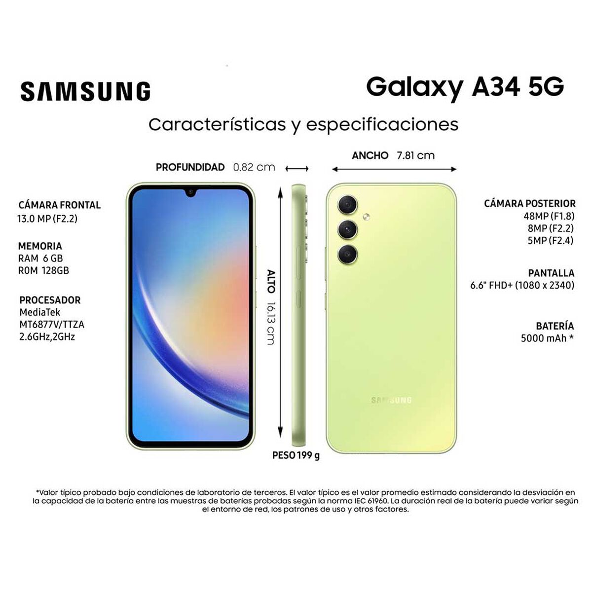 Celular Samsung Galaxy A34 5G 128GB 6,6"  Awesome Lime Liberado