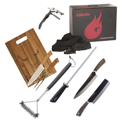 Set Parrillero Wayu 3Kg Carbón Vegetal + Sacacorcho Manual + Tabla Cuchillo Tenedor + Hacha + Cuchillo + Espada Afiladora + Cepillo