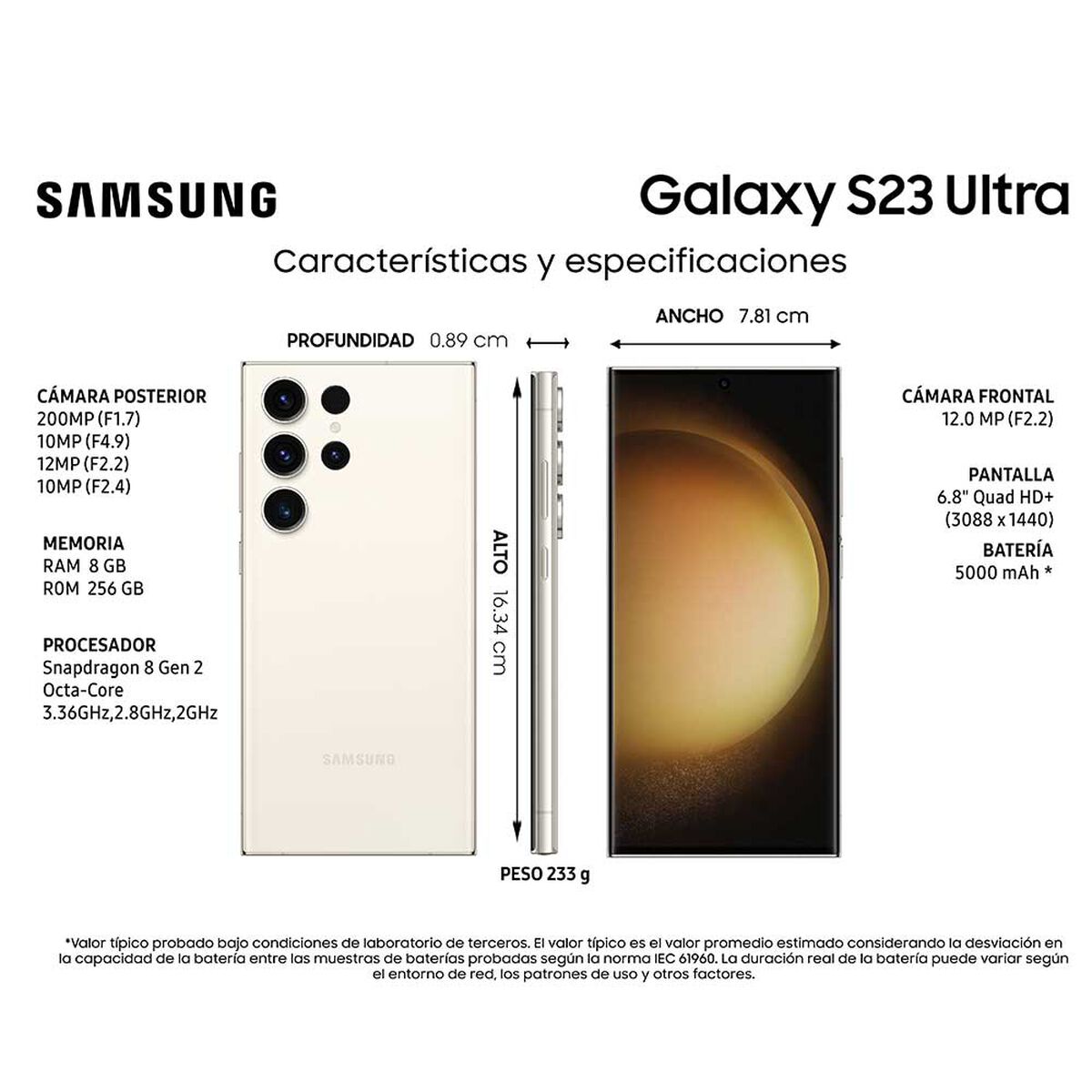 Celular Samsung Galaxy S23 Ultra 256GB 6,8" Cream Liberado