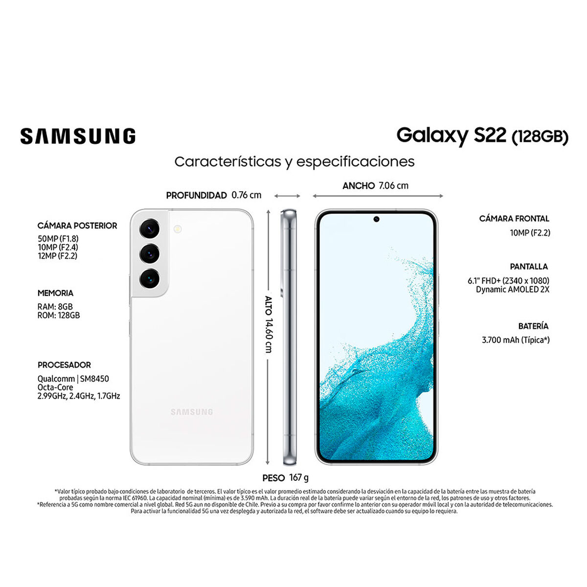 Celular Samsung Galaxy S22 128GB 6,1" Phantom White Liberado