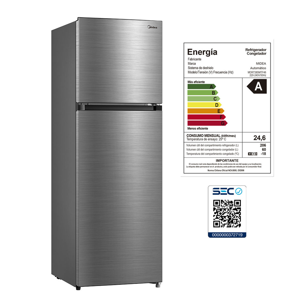 Refrigerador No Frost Midea MDRT385MTF46 266 lts