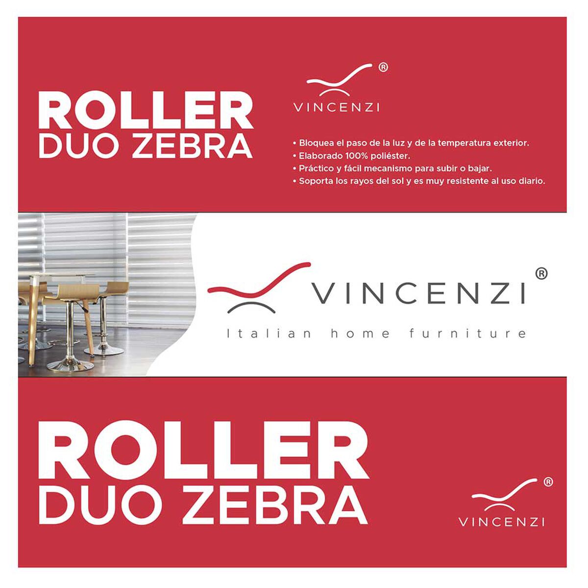 Cortina Roller Duo Vincenzi R1729 Gris Pepper 200 x 240 cm