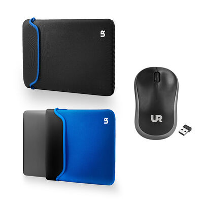 Kit Funda Reversible para Notebook Urbano 14" Azul/Negro + Mouse Inalámbrico