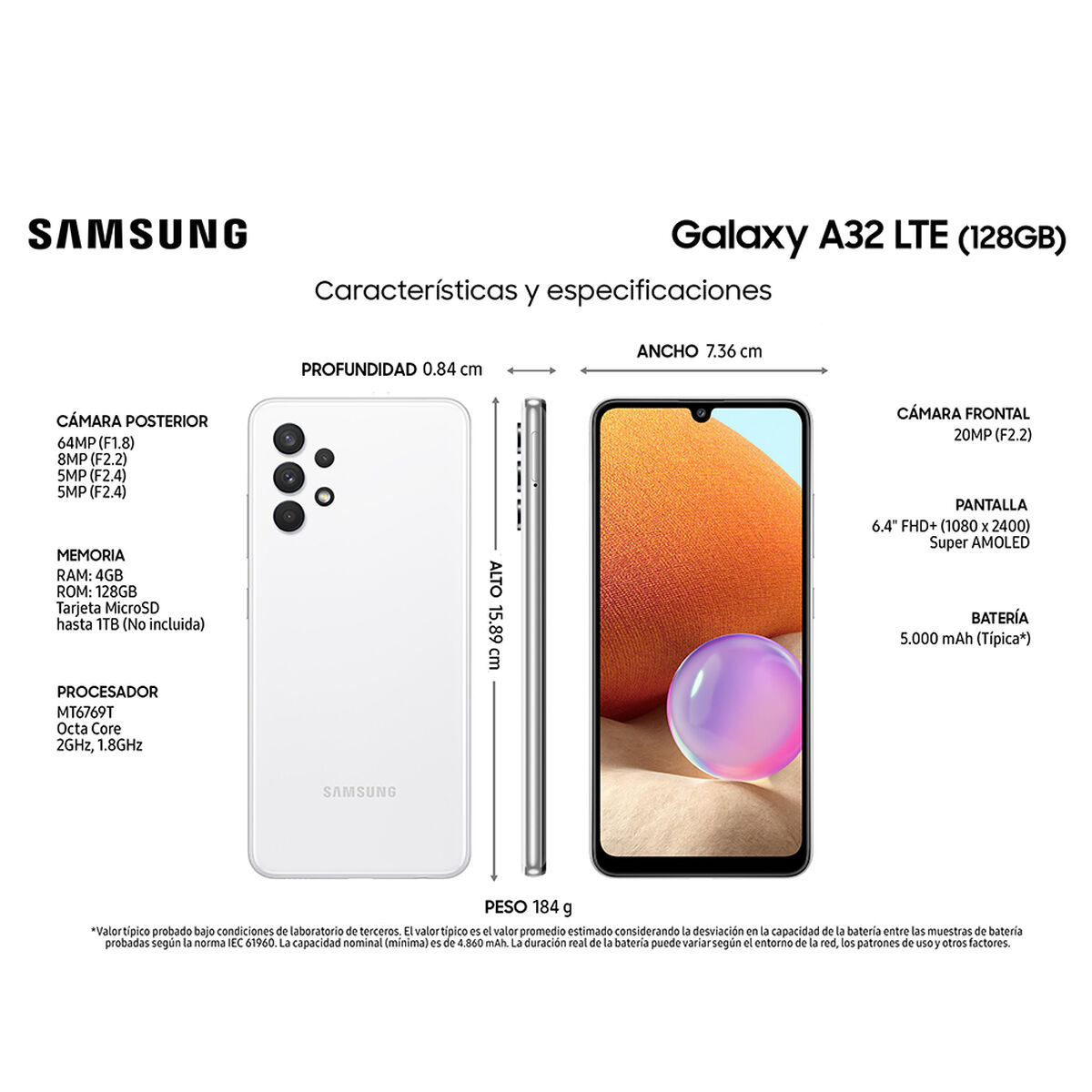 Celular Samsung Galaxy A32 LTE 128GB 6,4" Awesome White Liberado
