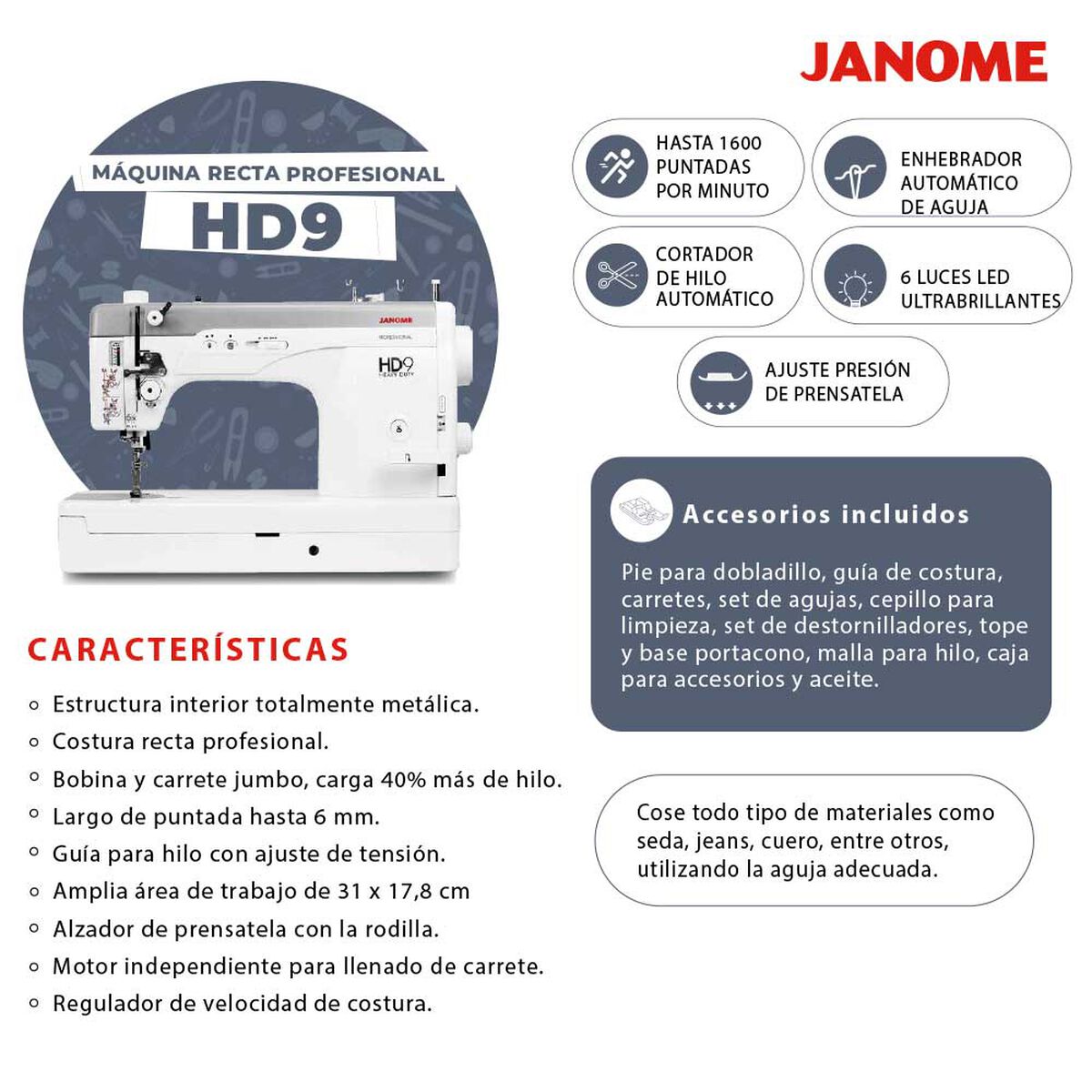 Maquina de Coser Semi-Industrial  Janome HD9