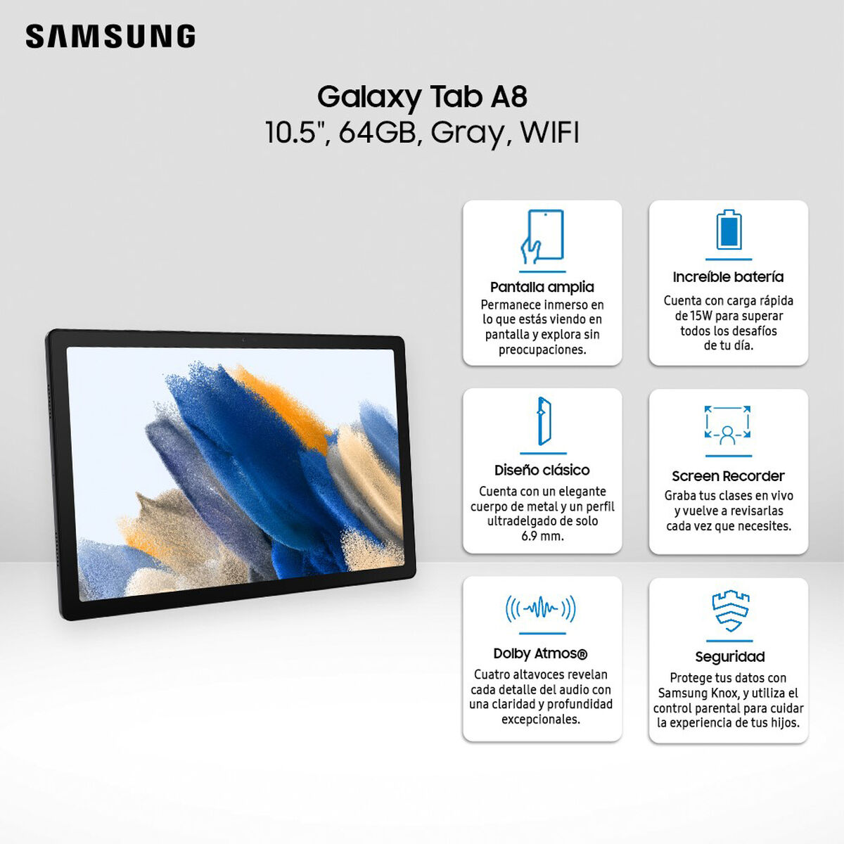 Tablet Samsung SM-X200 Galaxy TAB A8 Octa Core 4GB 64GB 10,5" Gris + Cover