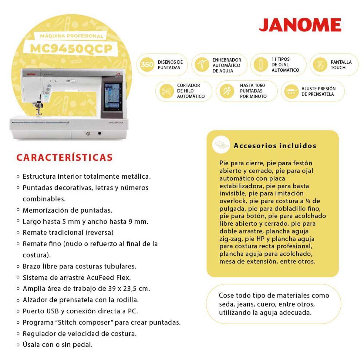 Máquina de Coser Computarizada Janome MC9450QCP