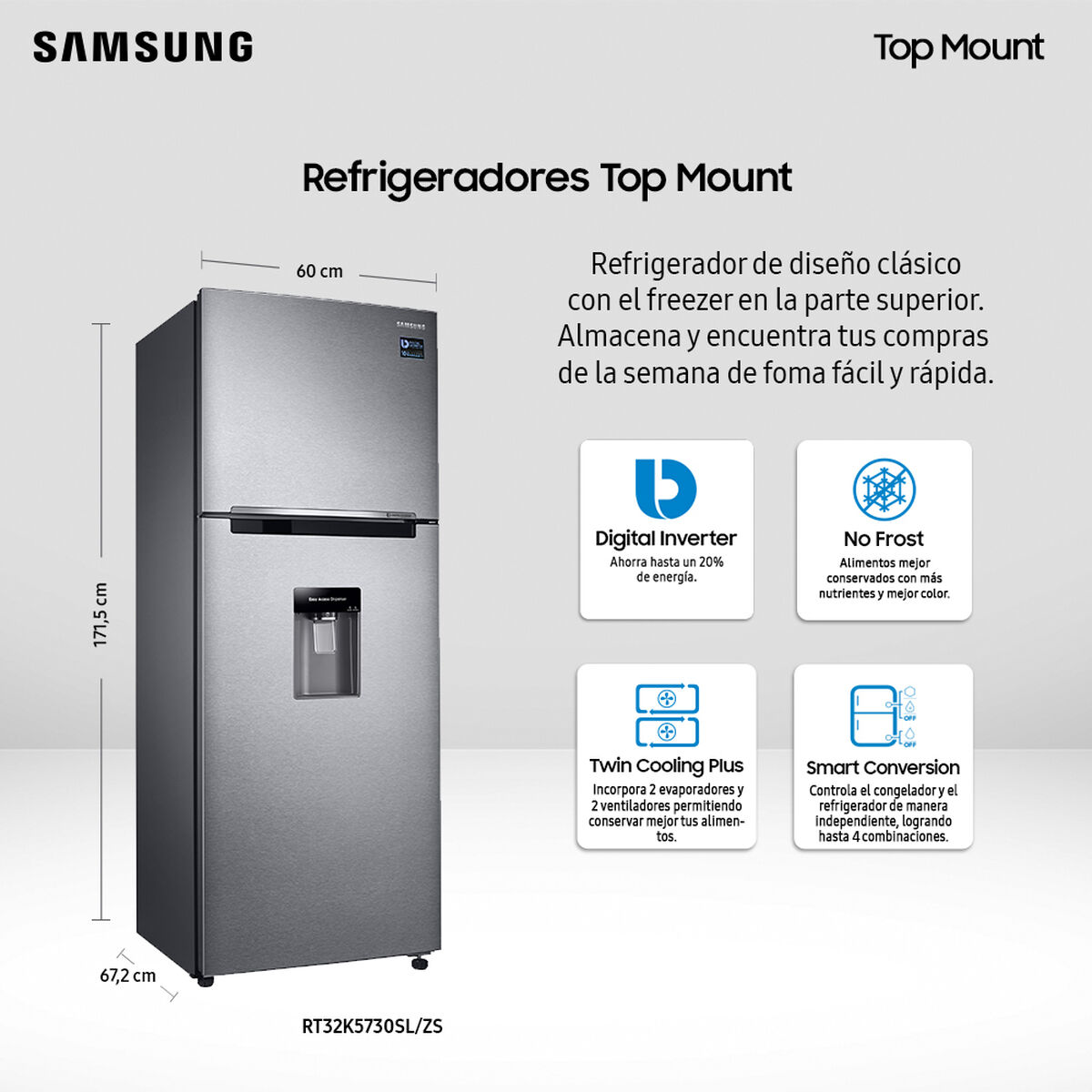 Refrigerador No Frost Samsung RT32K5730SL/ZS 318 lt