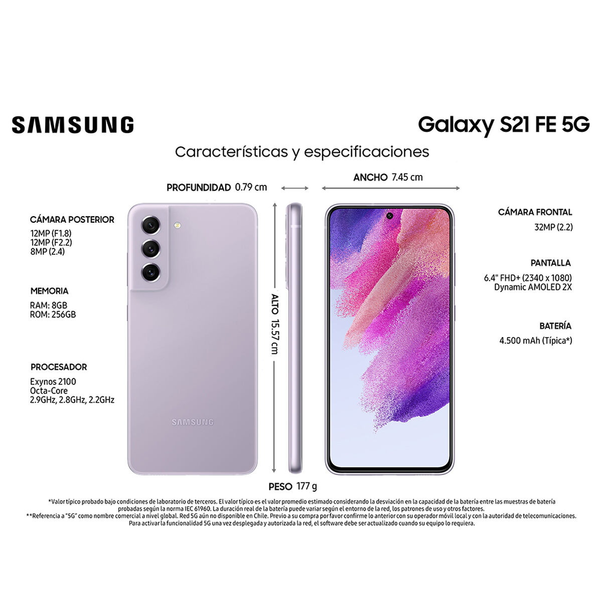Celular Samsung Galaxy S21 FE 5G 256GB 6,4" Lavender Liberado