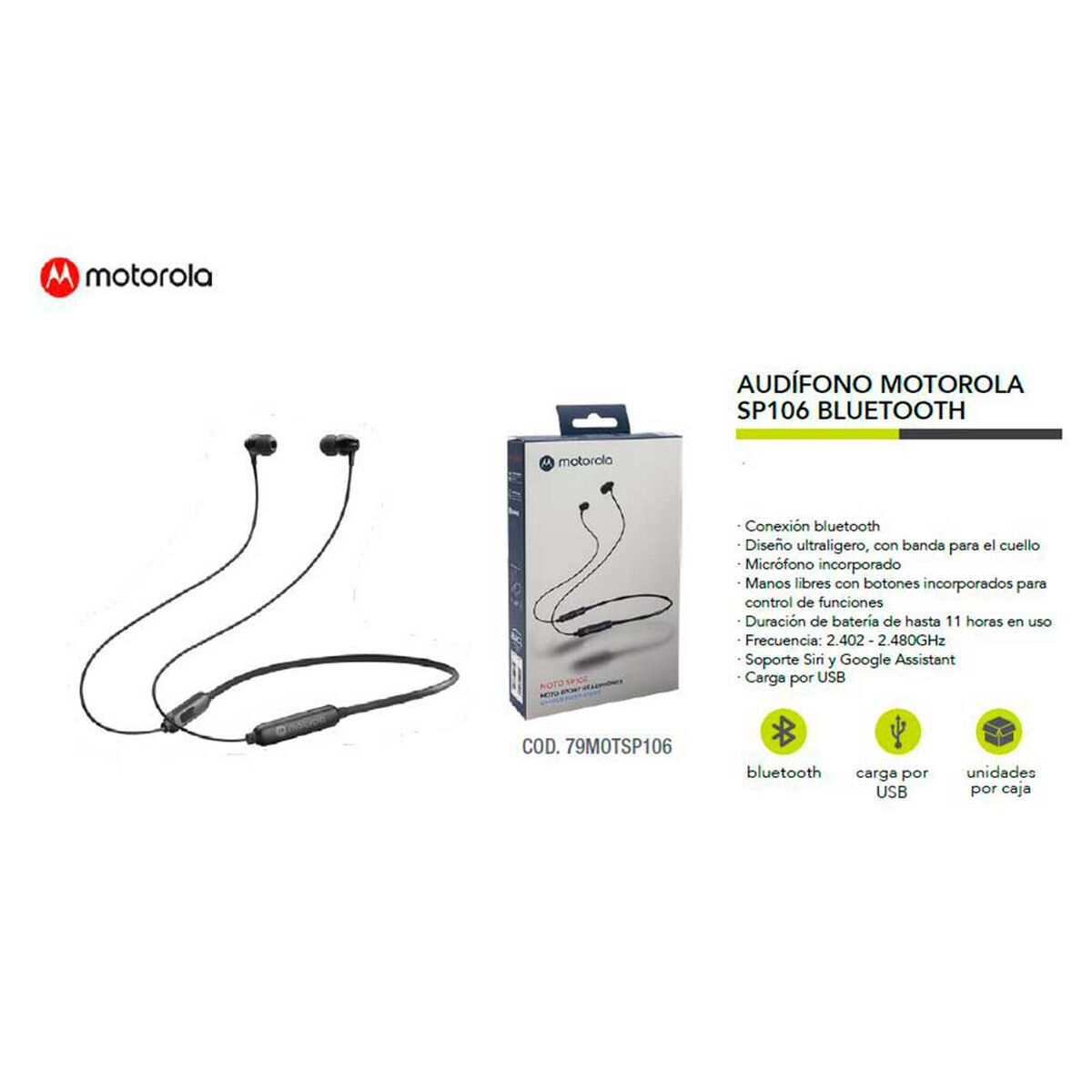 Audífonos Bluetooth In Ear Motorola SP106 Negros