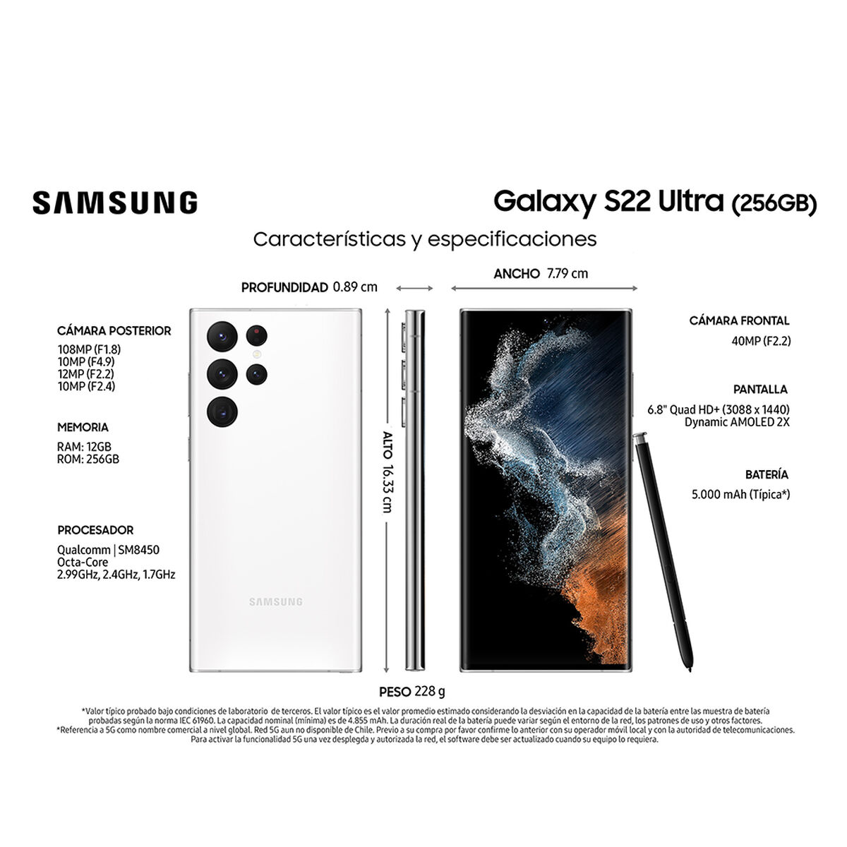 Celular Samsung Galaxy S22 Ultra 256GB 6,8" Phantom White Liberado