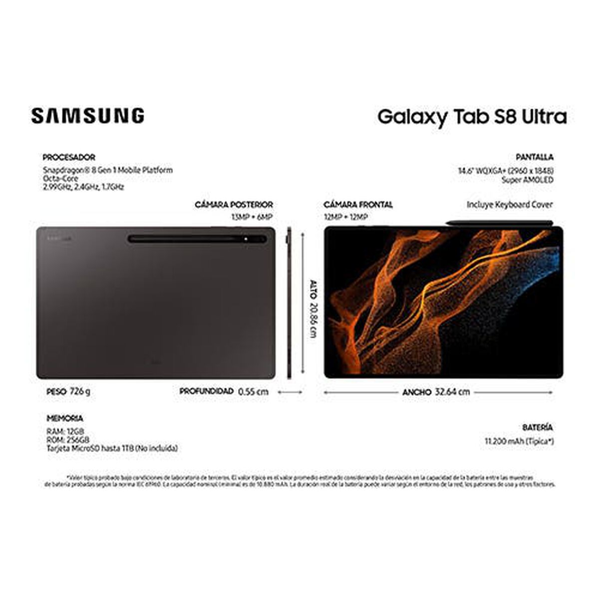 Tablet Samsung Galaxy Tab S8 Ultra Octa-Core 12GB 256GB 14,6" Graphite + Keyboard