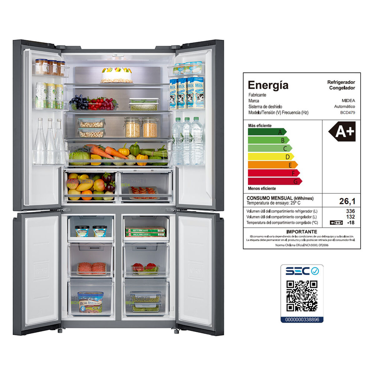 Refrigerador Side By Side Midea MRTT-4790S312FW 468 lts