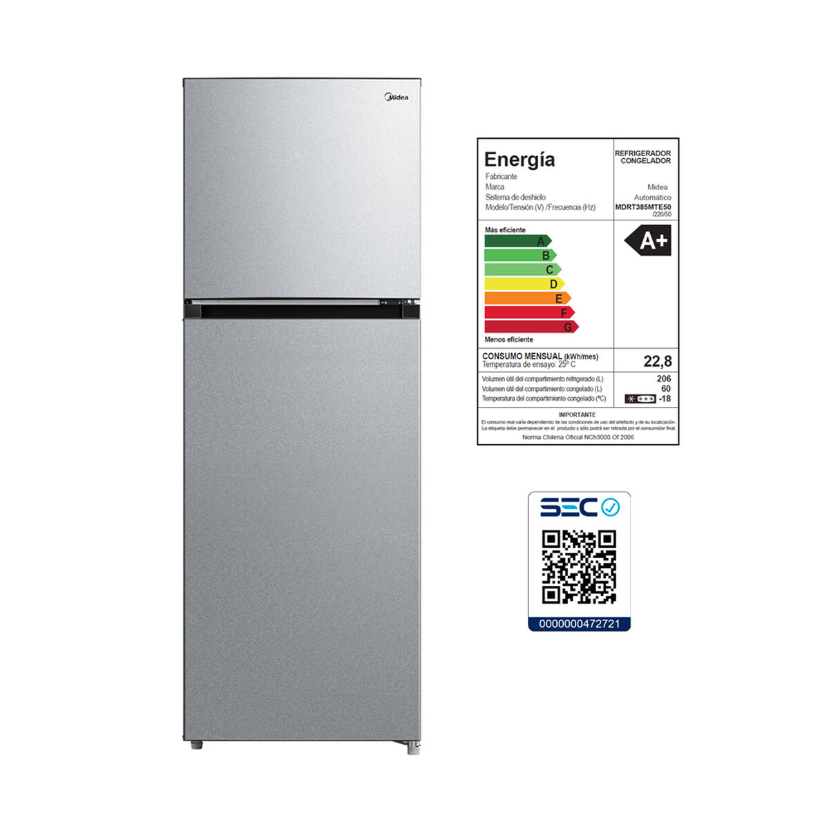 Refrigerador No Frost Midea MDRT385MTE50 266 lts.