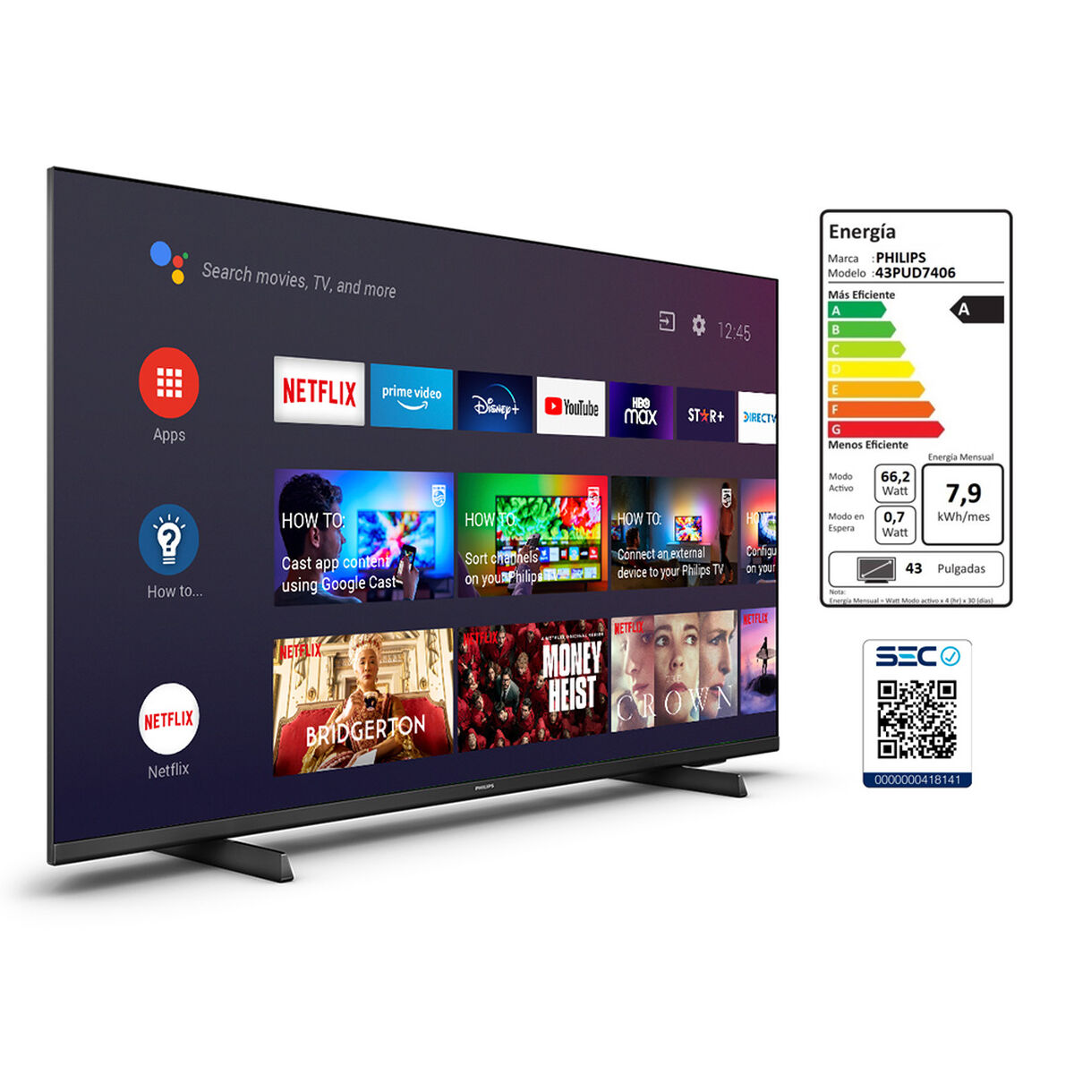 LED 43” Philips 43PUD7406 Android Smart TV 4K UHD