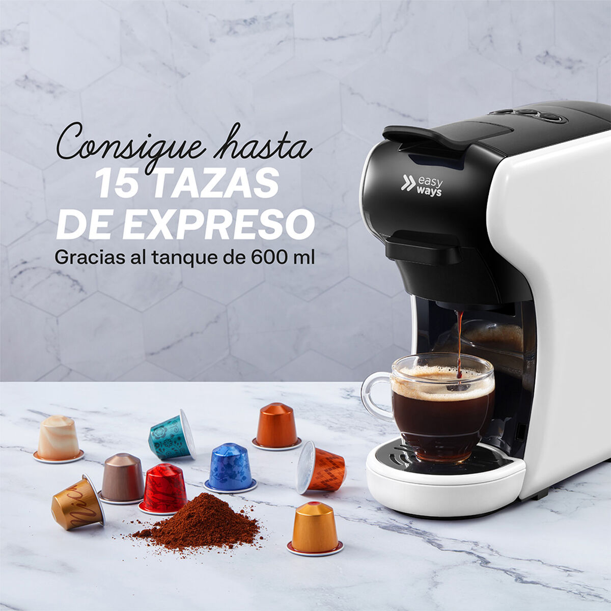 Cafetera Expresso EasyWays Torino Coffe 600 ml.
