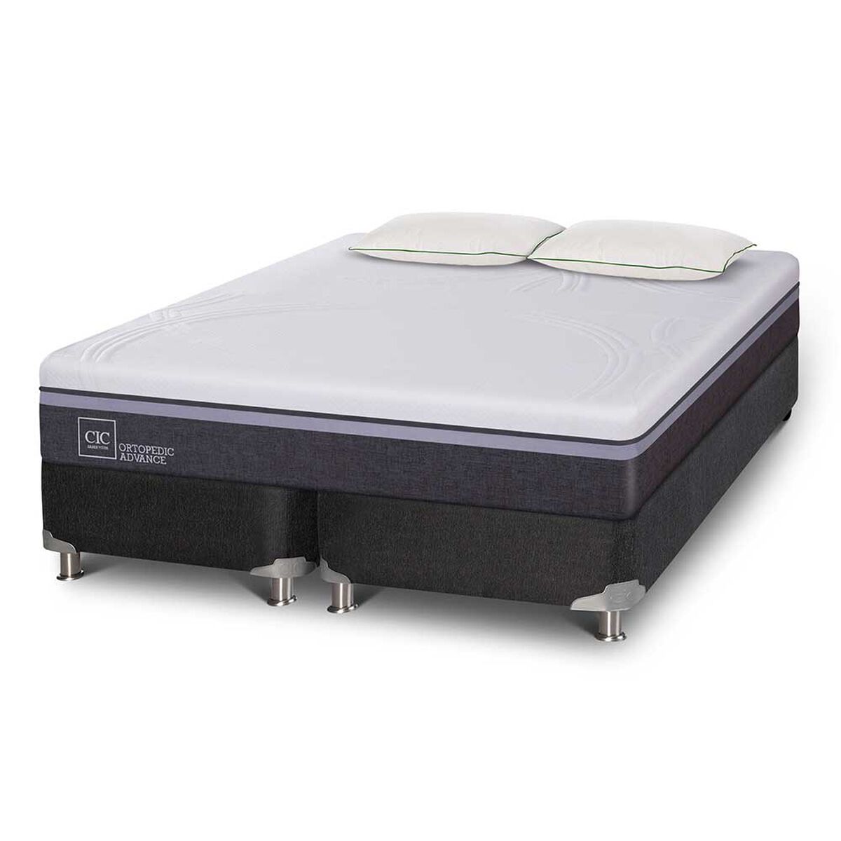 Box Spring CIC Base Dividida 2 Plazas Ortopedic Advance + Set 2 Almohadas Da Soft Sleep