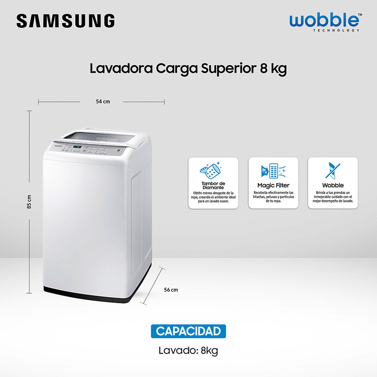 Lavadora Automática Samsung WA80H4200SW1ZS 8 kg.