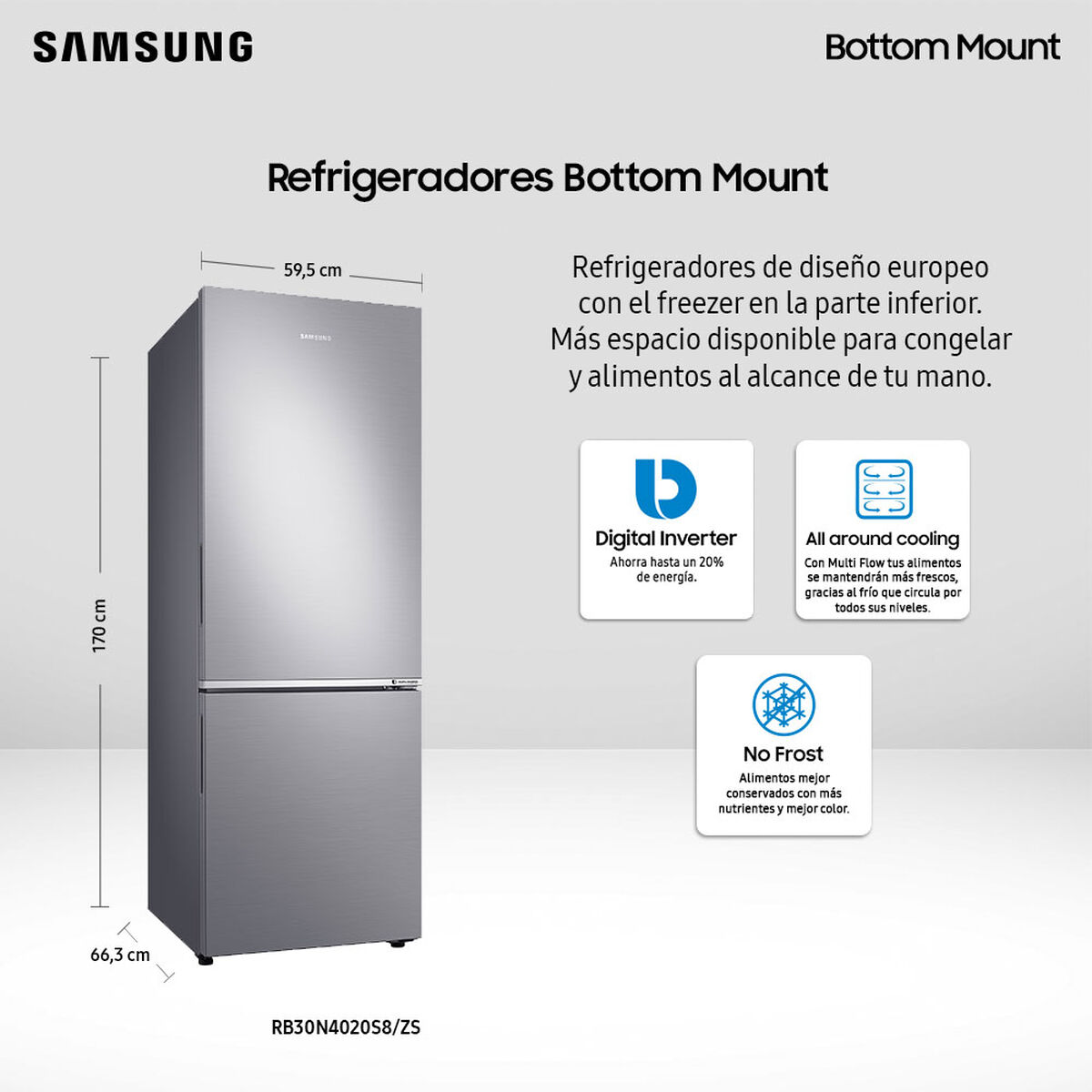 Refrigerador No Frost Samsung RB30N4020S8/ZS 290 lts