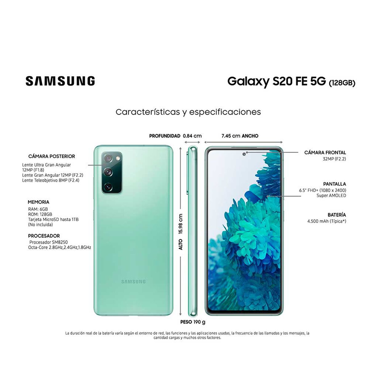 Celular Samsung Galaxy S20 FE 5G 128GB 6,5" Cloud Mint Liberado
