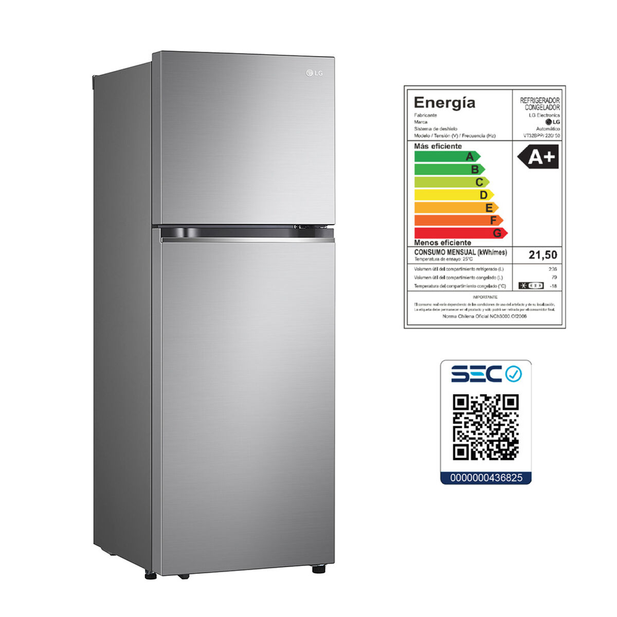 Refrigerador No Frost LG VT32BPP 315 lts.