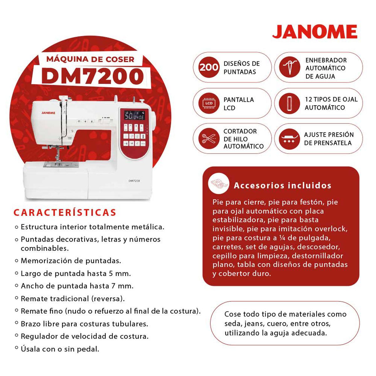 Combo Máquina de Coser Janome DM7200 + Overlock 8002D