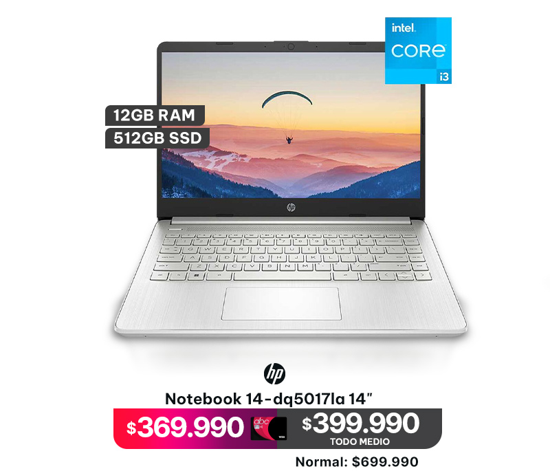 Notebook HP 14-dq5017la Core i3 12GB 512GB SSD 14